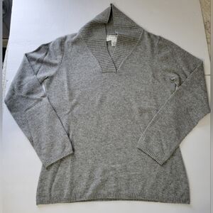 Pursuits LTD. Soft Gray Shawl Collar Cashmere Academia Long Sleeve Sweater